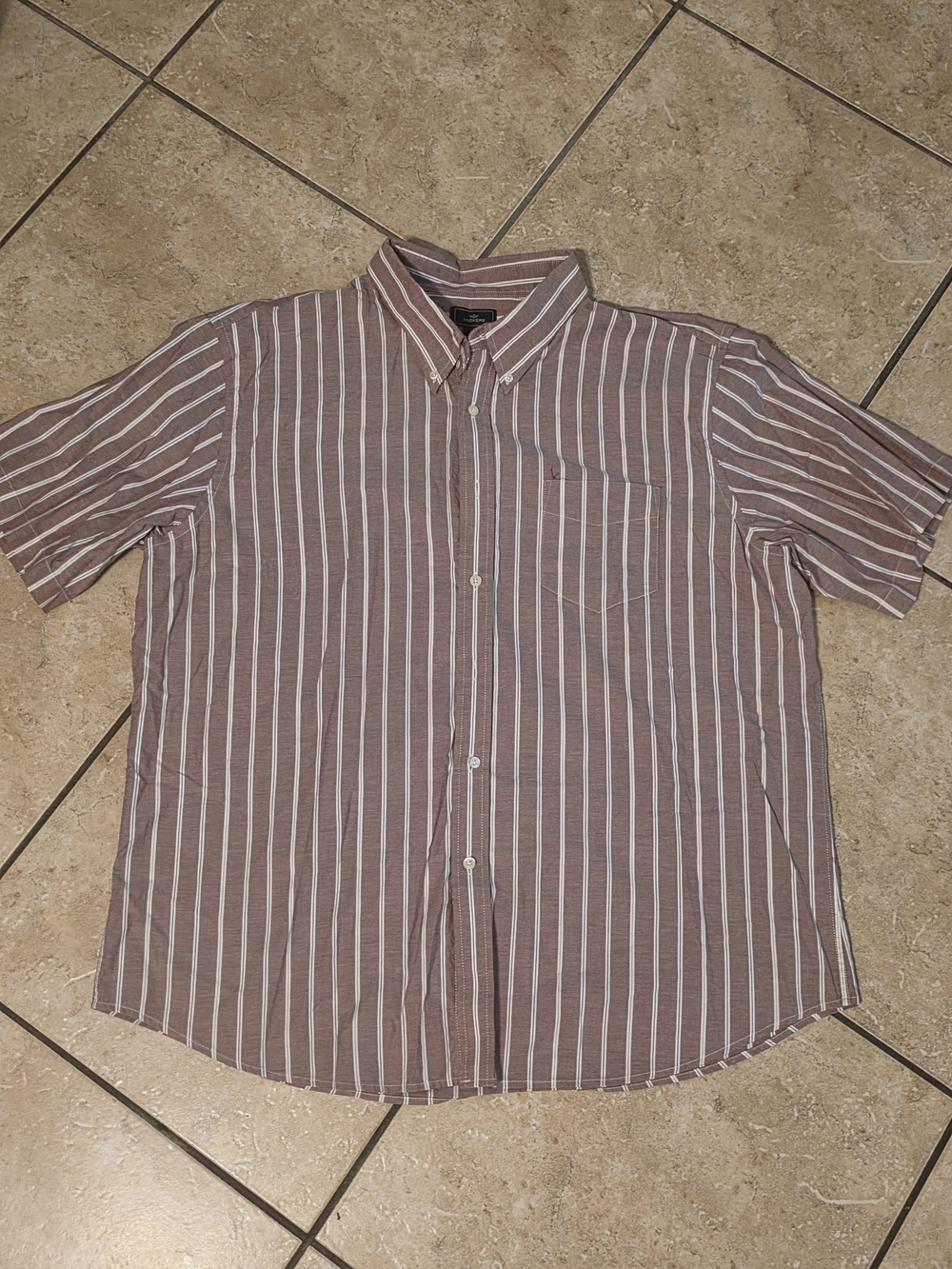 Dockers Men's Short-Sleeve Button-Down Shirt in Brown and White Stripe